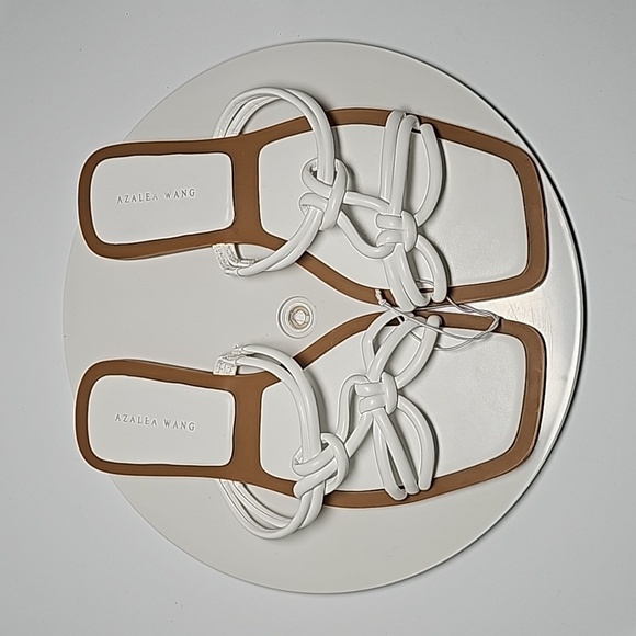 Azalea Wang Stetson Sandals Slides Tubular Straps Knotted Square Toe White 10 - Picture 2 of 13